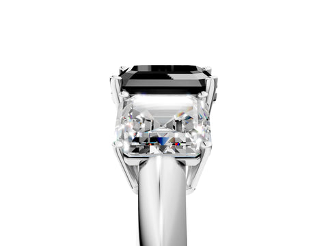 Silver Three-Stone Fancy Black Asscher Cut Cut Diamond Engagement Ring with Prong Setting on a White Gold Band_47