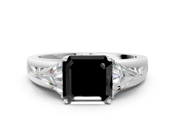 Sterling Silver Asscher Cut Split Shank Three Stone Engagement Ring Setting for Black Center