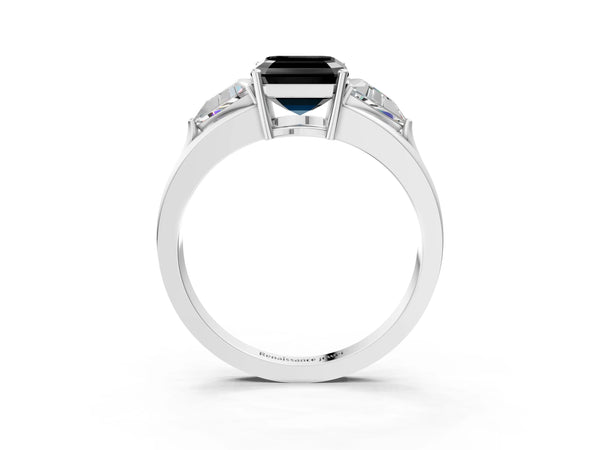 Sterling Silver Asscher Cut Split Shank Three Stone Engagement Ring Setting for Black Center