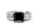 Silver Three-Stone Fancy Black Asscher Cut Cut Milgrain Band Prong Setting Ring_18
