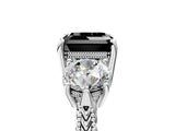 Silver Three-Stone Fancy Black Asscher Cut Cut Milgrain Band Prong Setting Ring_23