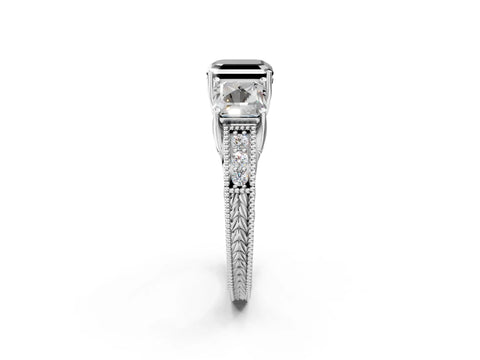 Silver Three-Stone Fancy Black Asscher Cut Cut Milgrain Pavé Engagement Ring_21