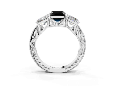 Silver Three-Stone Fancy Black Asscher Cut Cut Milgrain Pavé Engagement Ring_22