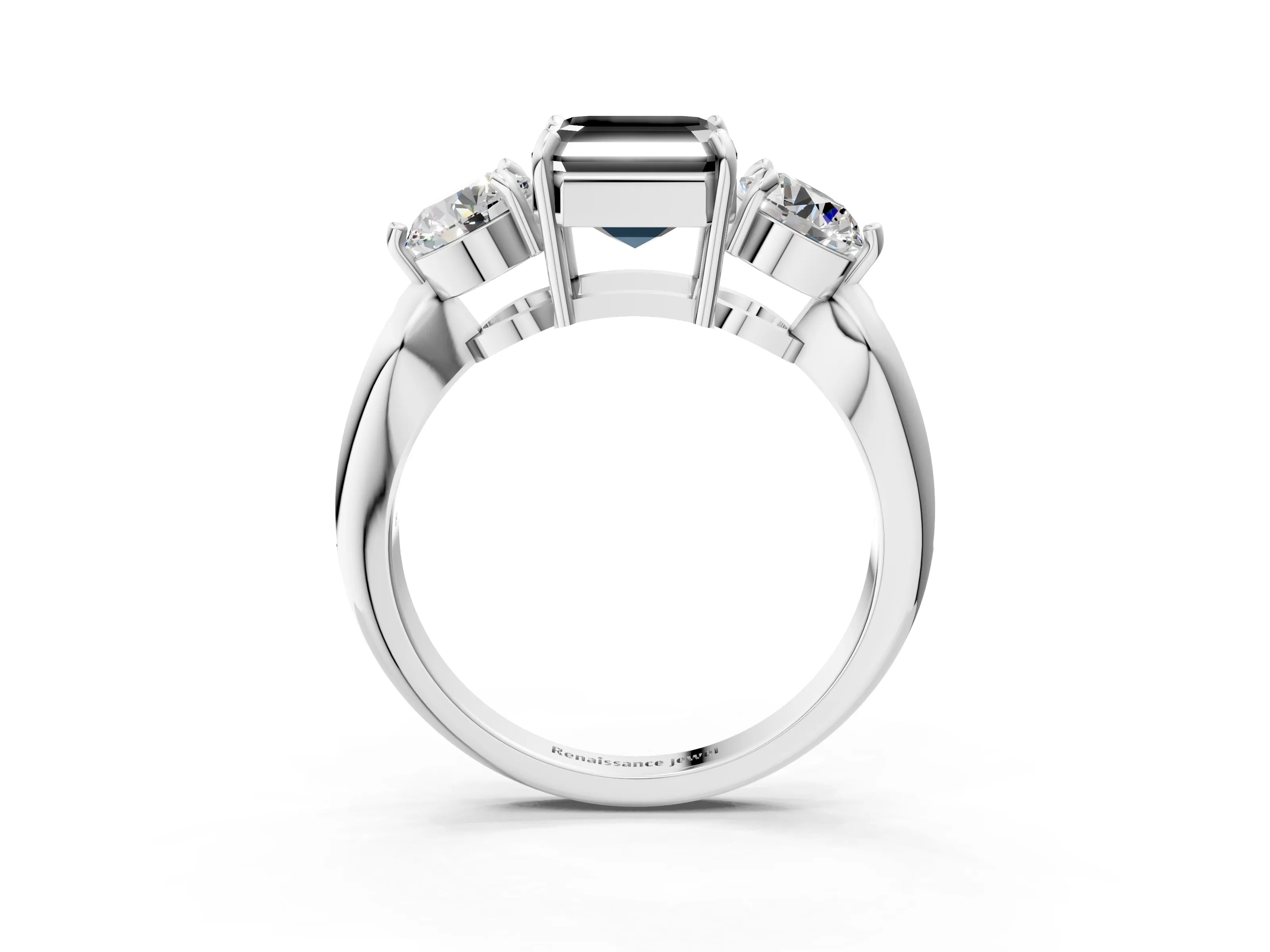 Silver Three-Stone Fancy Black Asscher Cut Diamond Channel Set Engagement Ring with Prong Setting_27