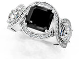 Silver Three-Stone Fancy Black Asscher Cut Diamond Wave Pave Band with Prong Setting_7