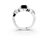 Silver Three-Stone Fancy Black Asscher Cut Diamond Wave Pave Band with Prong Setting_9
