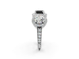 Silver Three-Stone Fancy Black Asscher Cut Halo Diamond Milgrain Band with Four-Prong Setting_8