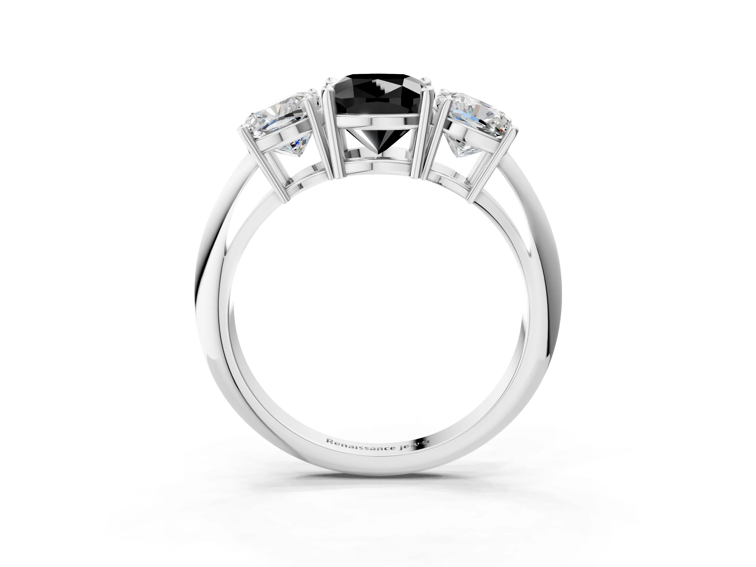 Silver Three-Stone Fancy Black Cushion Cut Cut Diamond Engagement Ring with Prong Setting on a White Gold Band_45