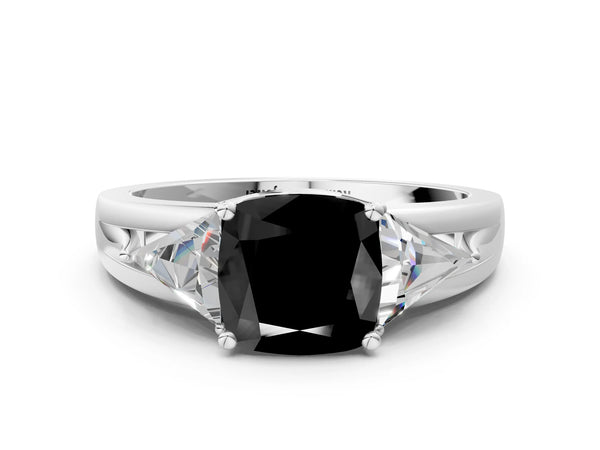 Sterling Silver Cushion Cut Split Shank Three Stone Engagement Ring Setting for Black Center