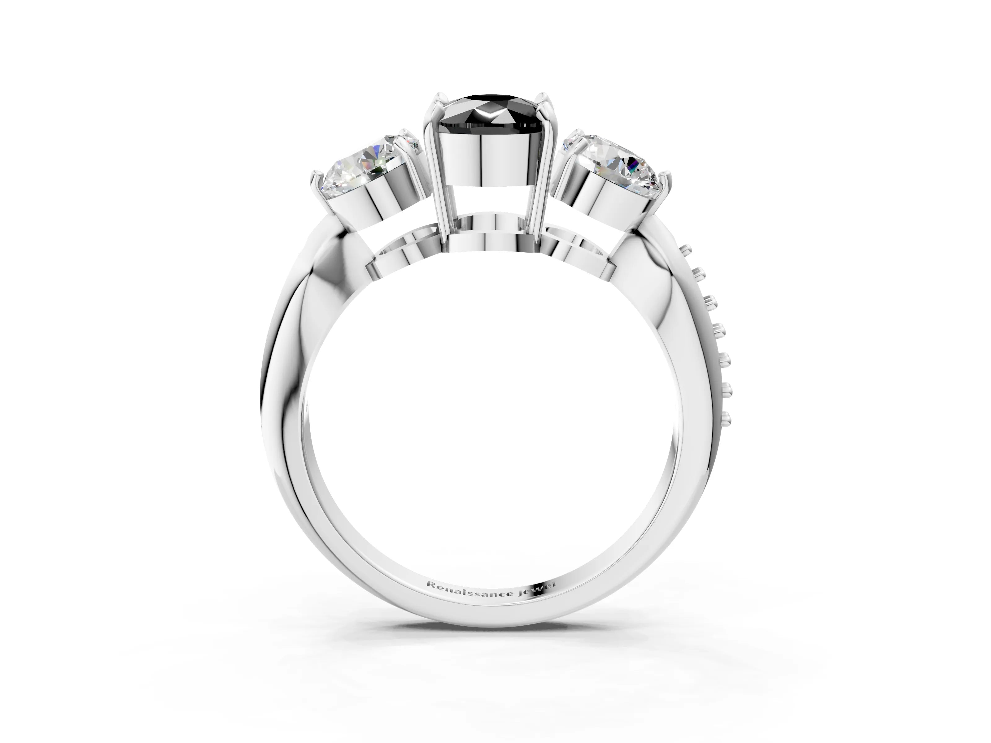 Silver Three-Stone Fancy Black Cushion Cut Diamond Channel Set Engagement Ring with Prong Setting_27