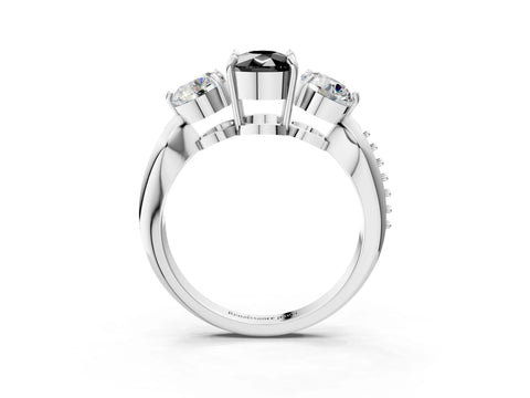 Silver Three-Stone Fancy Black Cushion Cut Diamond Channel Set Engagement Ring with Prong Setting_27