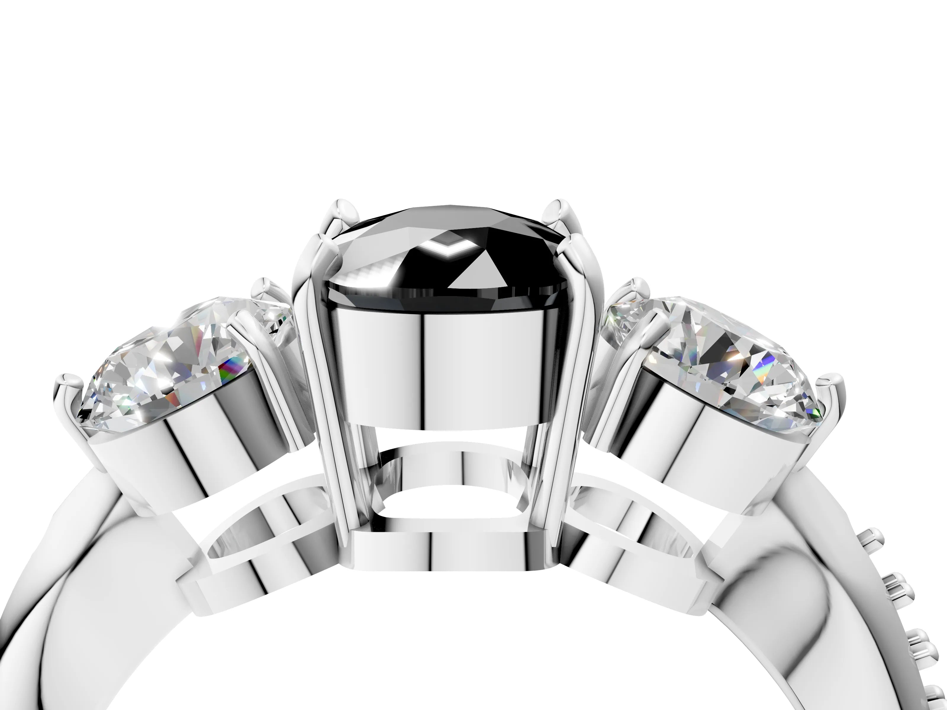Silver Three-Stone Fancy Black Cushion Cut Diamond Channel Set Engagement Ring with Prong Setting_28