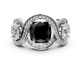 Silver Three-Stone Fancy Black Cushion Cut Diamond Wave Pave Band with Prong Setting_35