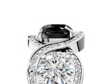 Silver Three-Stone Fancy Black Cushion Cut Diamond Wave Pave Band with Prong Setting_40