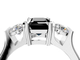 Silver Three-Stone Fancy Black Emerald Cut Cut Classic Band Prong Setting Ring_10