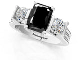 Silver Three-Stone Fancy Black Emerald Cut Cut Classic Band Prong Setting Ring_7