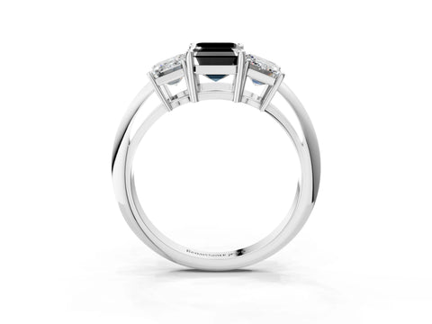 Silver Three-Stone Fancy Black Emerald Cut Cut Diamond Engagement Ring with Prong Setting on a White Gold Band_51