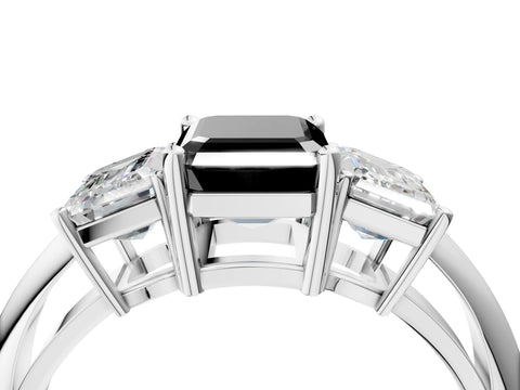 Silver Three-Stone Fancy Black Emerald Cut Cut Diamond Engagement Ring with Prong Setting on a White Gold Band_52