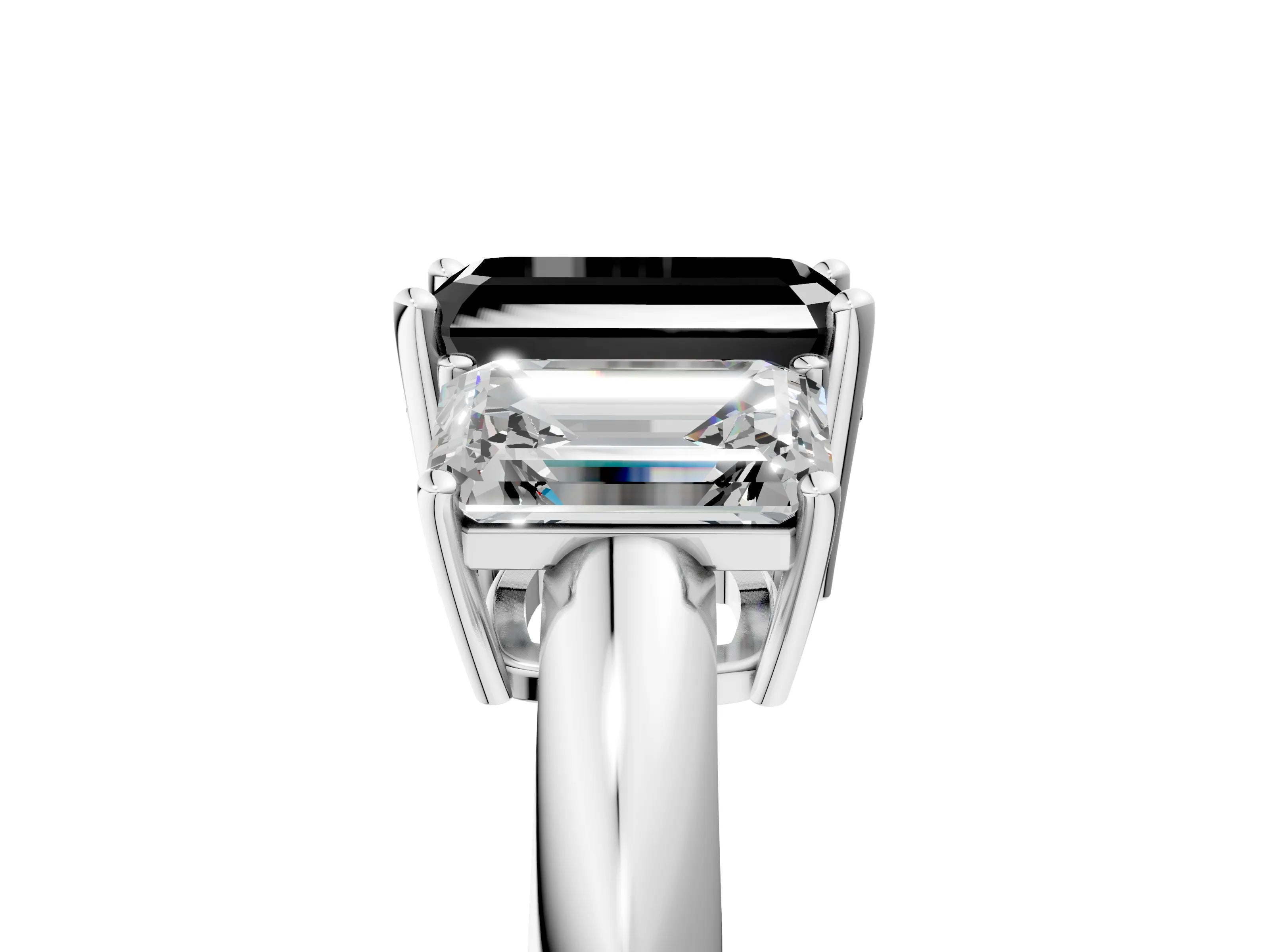 Silver Three-Stone Fancy Black Emerald Cut Cut Diamond Engagement Ring with Prong Setting on a White Gold Band_53