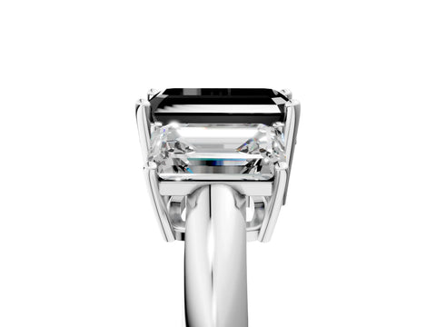 Silver Three-Stone Fancy Black Emerald Cut Cut Diamond Engagement Ring with Prong Setting on a White Gold Band_53