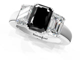 Silver Three-Stone Fancy Black Emerald Cut Cut Diamond Ring with Channel Set Band and Four-Prong Setting_25