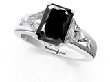 Silver Three-Stone Fancy Black Emerald Cut Cut Diamond Ring with Trillion Side Stones on a Split Shank Band_67