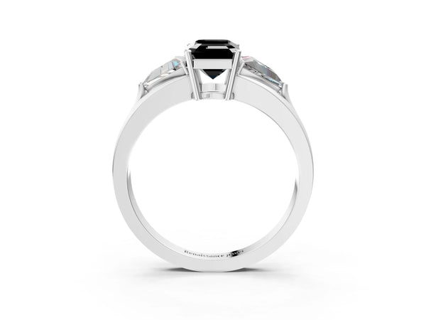 Sterling Silver Emerald Cut Split Shank Three Stone Engagement Ring Setting for Black Center