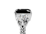 Silver Three-Stone Fancy Black Emerald Cut Cut Milgrain Band Prong Setting Ring_11