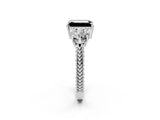 Silver Three-Stone Fancy Black Emerald Cut Cut Milgrain Band Prong Setting Ring_8