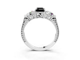 Silver Three-Stone Fancy Black Emerald Cut Cut Milgrain Band Prong Setting Ring_9
