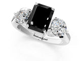 Silver Three-Stone Fancy Black Emerald Cut Diamond Channel Set Engagement Ring with Prong Setting_19