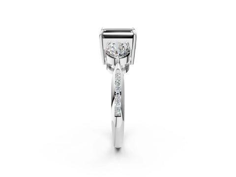 Silver Three-Stone Fancy Black Emerald Cut Diamond Channel Set Engagement Ring with Prong Setting_20