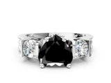 Silver Three-Stone Fancy Black Heart Cut Cut Classic Band Prong Setting Ring_6