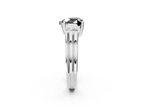 Silver Three-Stone Fancy Black Heart Cut Classic Band Prong Setting Ring