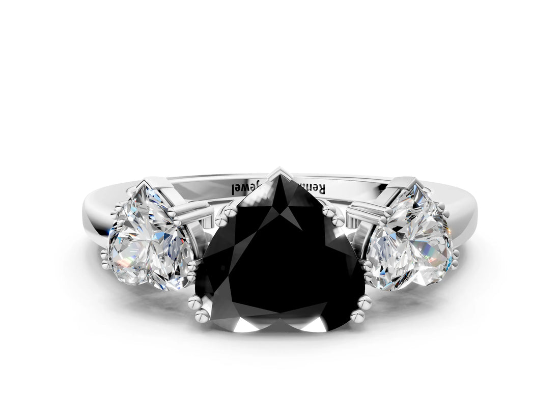 Silver Three-Stone Fancy Black Heart Cut Cut Diamond Ring with Channel Set Band and Four-Prong Setting_24