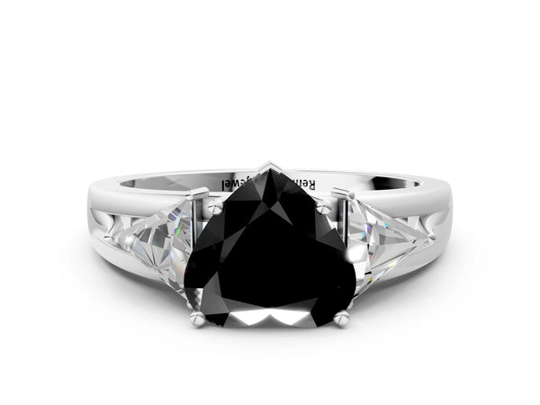 Sterling Silver Heart-Shaped Split Shank Three Stone Engagement Ring Setting for Black Center