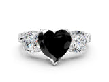 Silver Three-Stone Fancy Black Heart Cut Cut Milgrain Band Prong Setting Ring_66