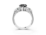Silver Three-Stone Fancy Black Heart Cut Cut Milgrain Band Prong Setting Ring_69
