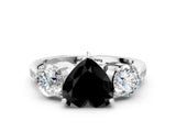 Silver Three-Stone Fancy Black Heart Cut Diamond Channel Set Engagement Ring with Prong Setting_18