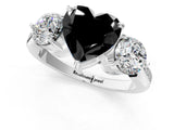 Silver Three-Stone Fancy Black Heart Cut Diamond Channel Set Engagement Ring with Prong Setting_19