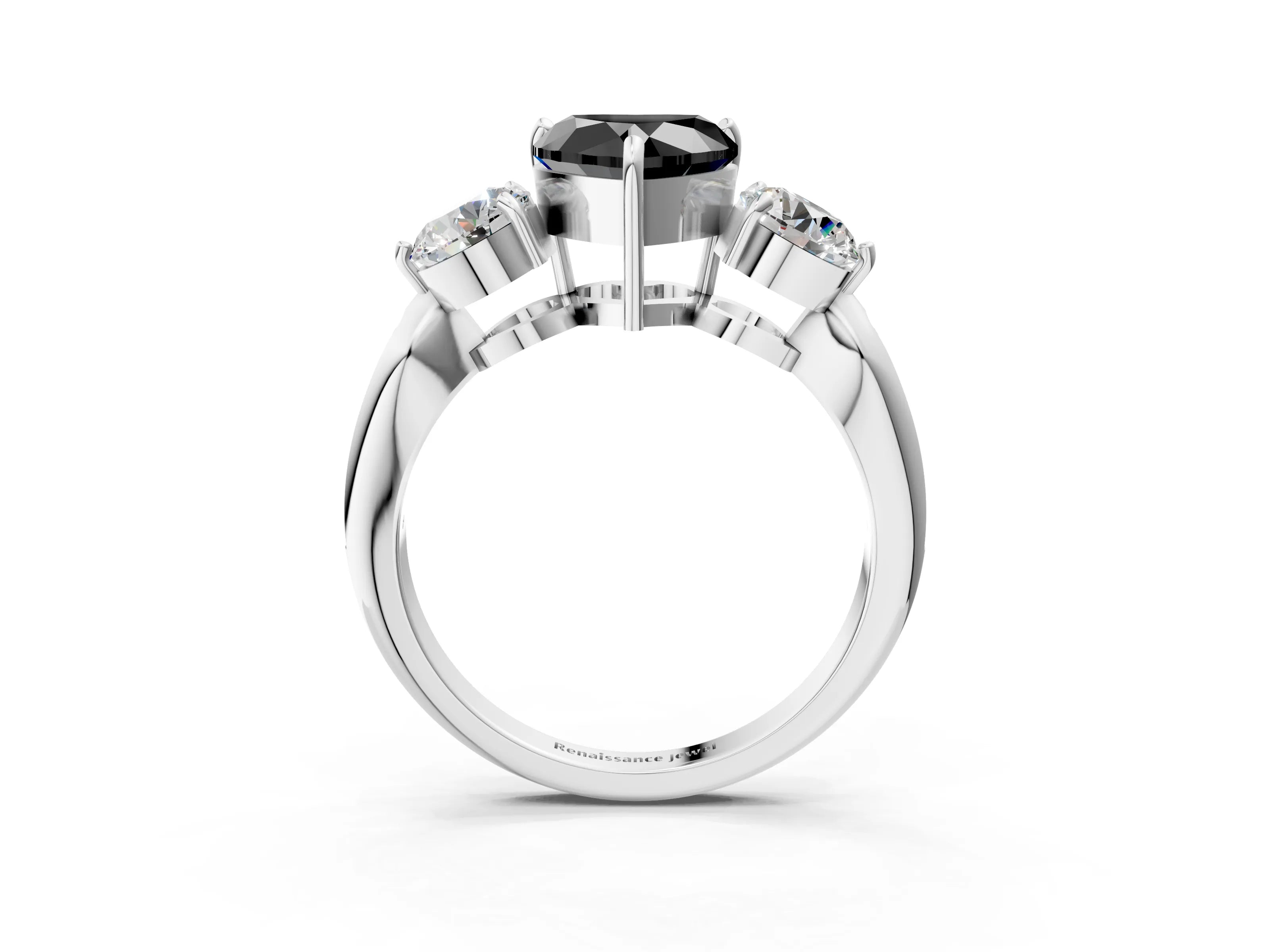 Silver Three-Stone Fancy Black Heart Cut Diamond Channel Set Engagement Ring with Prong Setting_21