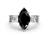 Silver Three-Stone Fancy Black Marquise Cut Cut Classic Band Prong Setting Ring_6