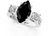 Silver Three-Stone Fancy Black Marquise Cut Cut Classic Band Prong Setting Ring_7