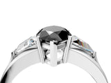 Silver Three-Stone Fancy Black Marquise Cut Cut Diamond Ring with Trillion Side Stones on a Split Shank Band_10