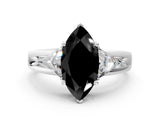 Silver Three-Stone Fancy Black Marquise Cut Cut Diamond Ring with Trillion Side Stones on a Split Shank Band_6