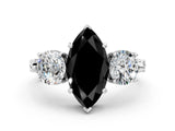 Silver Three-Stone Fancy Black Marquise Cut Cut Milgrain Band Prong Setting Ring_6
