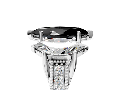 Silver Three-Stone Fancy Black Marquise Cut Cut Milgrain Pavé Engagement Ring_29