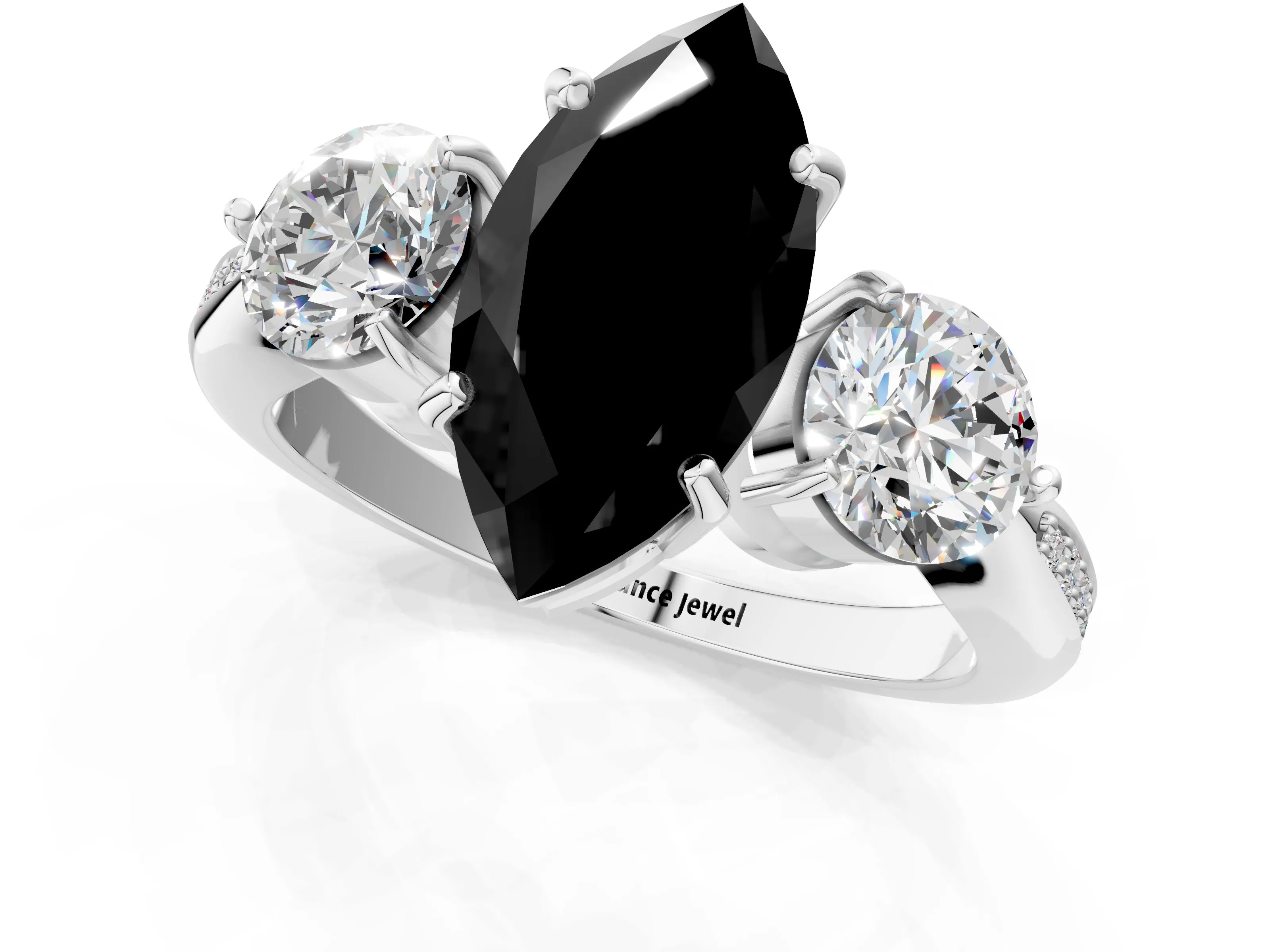 Silver Three-Stone Fancy Black Marquise Cut Diamond Channel Set Engagement Ring with Prong Setting_19