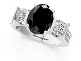 Silver Three-Stone Fancy Black Oval Cut Cut Classic Band Prong Setting Ring_7