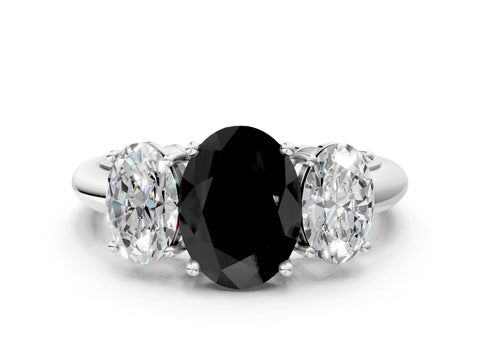 Silver Three-Stone Fancy Black Oval Cut Cut Diamond Engagement Ring with Prong Setting on a White Gold Band_18